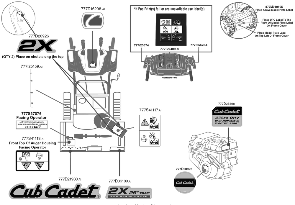Label Map Diagram and Parts List for 2X26-INCHTRAC (31AH7FVM710)(2020) Cub Cadet Snow Blower